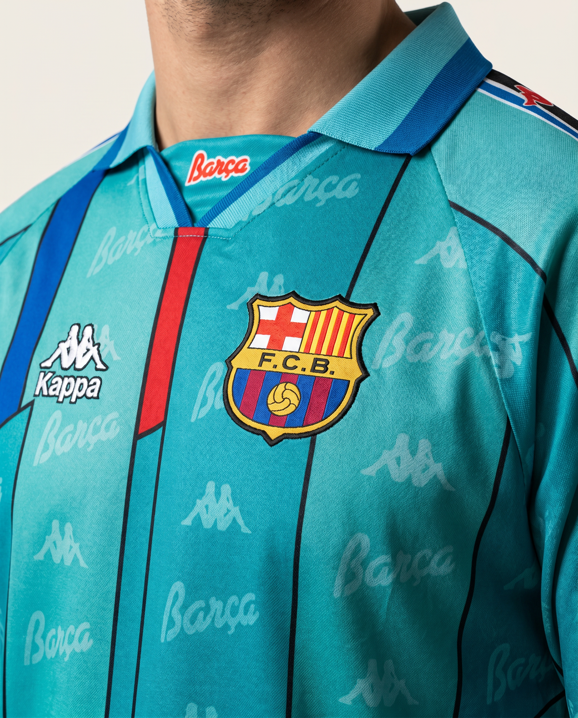 Barcelona 1996/97 Away Retro Jersey — The Teal Icon - Gallery 1